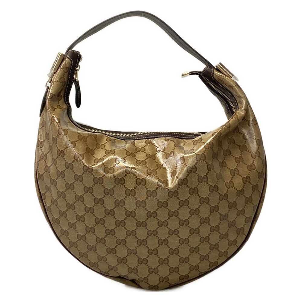 Gucci Crystal GG Shoulder Bag 181492 Dark Brown Beige Coated Canvas Leather
